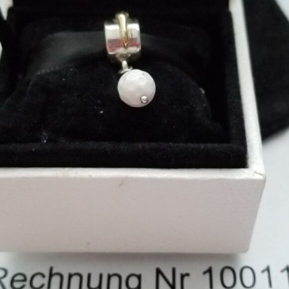 Auth Pandora Retired Sterling Silver w/14K Gold White Agate Golf Ball 790440AGW - Picture 10 of 10